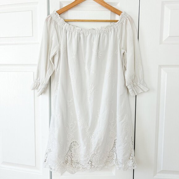 Abercrombie & Fitch White Off-Shoulder Eyelet Embroidered Dress Size Small EUC - Picture 2 of 6